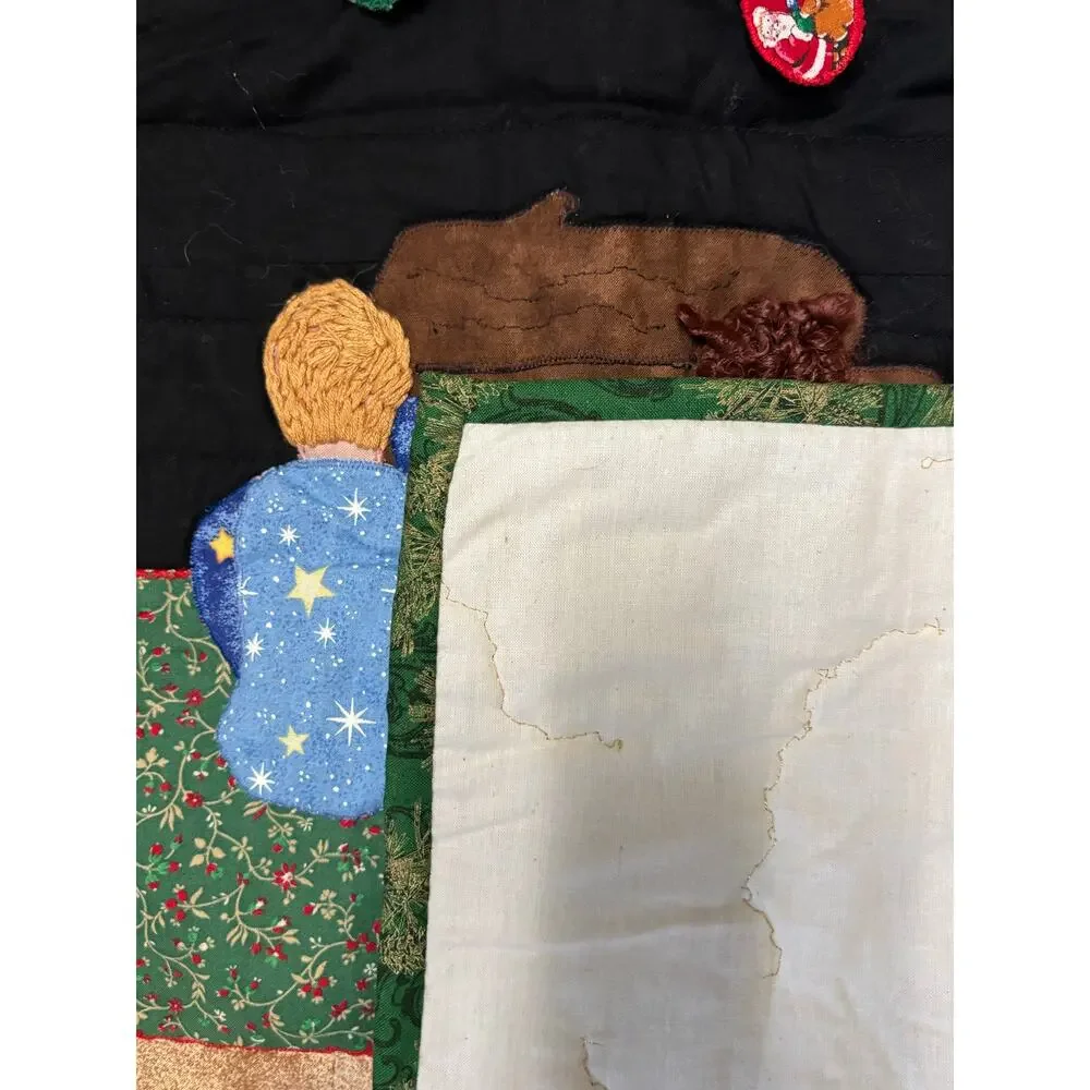 Hand & Machine Sewn Wall Hanging Quilt Christmas Stockings Fireplace 34x43